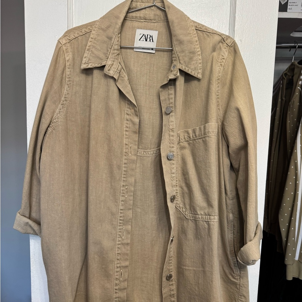 Zara Casual oversized Tan Button Down Shirt